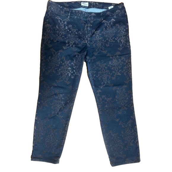Old Navy Jean THE DIVA Pants Plus Size 16 Womens Blue Black Velvet Floral - Picture 1 of 7